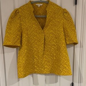 THML Mustard Yellow Textured V-Neck Puff Sleeve Top
